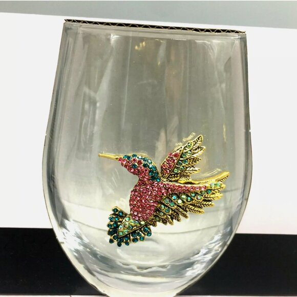 x2 Rachel Zoe Rhinestone Hummingbird Stemless Wine Glass Set Bling Summer 19oz - Picture 2 of 5